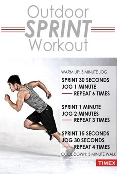 a man running with the words outdoor sprint workout on it's front and back