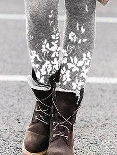 Floral Sheath Casual Pants, Gray / M India And Pakistan, Polyester Pants, Floral Style, Winter Boot, Latest Fashion Trends, Casual Pants, Latest Fashion, Pants For Women, Leggings