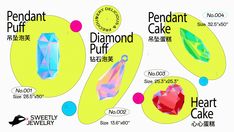 an advertisement with different types of diamonds and their names in english, chinese and japanese