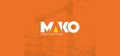 an orange background with the words mako construction in white and yellow letters on it