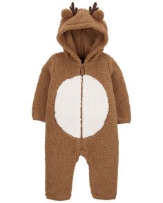 Crafted in cozy sherpa with a reindeer design, this jumpsuit is perfect for baby. Preemie Boy, Reindeer Costume, Carters Size Chart, Baby Reindeer, Brown Babies, Healthy And Happy, One Piece Outfit, Carters Baby, Toddler Boy Outfits