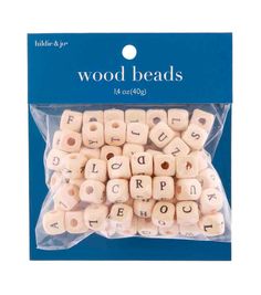 wooden beads with letters in plastic bag