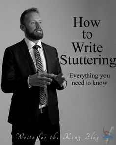 a man standing in front of a sign that says how to write stuitering everything you need to know