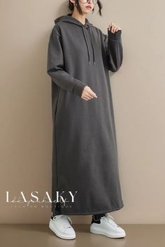 Lasaky - Durable Long Sleeve Dress with a Roomy Fit Casual Plain Winter Dress, Casual Plain Dresses For Winter, Oversized Plain Dress For Fall, Oversized Plain Dresses For Fall, Casual Gray Long Sleeve Maxi Dress, Casual Solid Maxi Dress For Winter, Casual Gray Maxi Dress For Fall, Casual Plain Maxi Dress For Fall, Winter Casual Long Maxi Dress