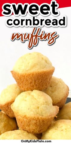 Close up on a cornbread muffin stacked high on other cornbread muffins. Moist Cornbread Muffins, Mini Cornbread Muffins, Mini Cornbread, Honey Corn Muffins, Homemade Corn Muffins, Sweet Cornbread Muffins, Muffins From Scratch, Side For Dinner