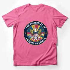 American Samoa University Seal T-Shirt, Patriotic Eagle College Emblem Unisex Tee, Vintage Crest Design Shirt, Casual Wear Male T-Shirt Custom graphic T-Shirt.Customize your color Casual Pink T-shirt For Fan Merchandise, Basic Pink T-shirt With Logo Print, Pink Graphic Print Fan Apparel T-shirt, Pink Crew Neck T-shirt Fan Apparel, Pink Crew Neck T-shirt For Fans, Pink Cotton Fan Apparel Tops, Pink Crew Neck Top For Fans, Pink Short Sleeve Shirt With Front Print, Pink Pre-shrunk T-shirt For Fan Merchandise