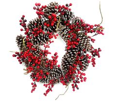 pine cones and berries are arranged in a wreath