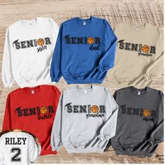 Celebrate your senior basketball star with our personalized family sweatshirts! Show your support and pride with custom-printed sweatshirts featuring the player's name and number. Available in youth and adult sizes, these Gildan sweatshirts are perfect for the entire family. Create lasting memories on Senior Night with comfortable, high-quality apparel. Family Sweatshirts, Class Of 2025, Basketball Star, Senior Night, Sweat Shirts, Gildan Sweatshirts, Sister Brother, Personalized Family, Family Shirts