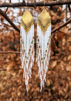 Czech Glass Beads Jewelry, Feather And Bead Earrings, Handmade Unique Brass Beaded Earrings, African Bead Earrings, Handmade Nature-inspired Dangle Beaded Earrings, Beaded Moon Earrings, Unique Fringed Dangle Beaded Earrings, Unique Brass Beaded Earrings, Fringe Earrings Diy