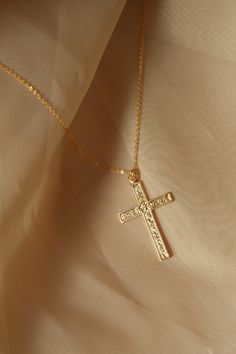 14k gold filled chain 14k gold filled large cross pendant measures approximately 1 1/2” Simple Cross Necklace Gold, Simple Cross Necklace, Gold Chain Cross, Large Cross Necklace, Cross Necklace Simple, Cross Necklace Gold, Xmas Wishlist, Simple Cross, Faith Jewelry