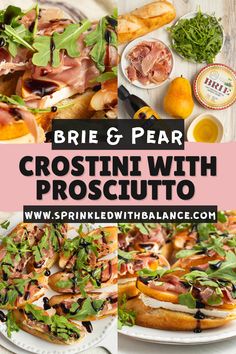 the brie and pea crostini with prosciutto recipe is shown