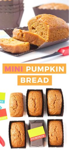 mini pumpkin bread is cut in half and placed next to other small muffins