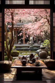 The traditional style tea house with an indoor garden is an AI artwork done using Midjourney. Fairy Garden Theme Party, Fairy Garden Theme, Garden Theme Party, Cherry Blossom Garden, Gardening Illustration, Gardening Photography, Japanese Garden Landscape, Painting Garden, Japanese Home Design