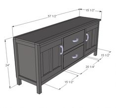 an image of a sideboard with measurements for the doors and drawers on each side