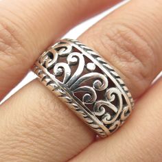 Great vintage condition.  925 Sterling Silver Vintage Ornate Ring Size 6.25  Weight: 4.1g   WELCOME TO PAWN SHOP We are an actual pawn shop and have been in business for over 25 years. Since 1990, our establishment has been serving a variety of clients by providing them with short term cash solutions and options of liquidity regarding their treasured heirlooms. Acknowledging that today′s customers are very sophisticated and are looking for a variety of investments, our acquisitions are hand-pick Classic Stamped 925 Toe Rings, Classic 925 Stamped Toe Rings, Classic Toe Ring Stamped 925, Vintage Stamped 925 Toe Ring, Classic Nickel-free Rings For Anniversary, Vintage Sterling Silver Open Band Ring, Ornate Ring, Silver Cleaner, Three Star