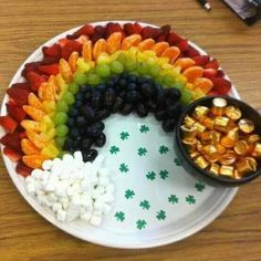 a white plate topped with lots of fruit and veggies