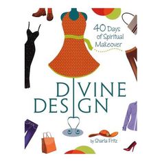 the book cover for divine design by sheila frizz, featuring an orange dress and shoes