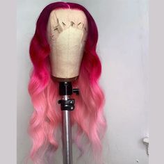 Peruvian Hair Pink Ombre Color Natural Wave Lace Front Wig – Prosp Hair Shop Natural Waves Hair, Pink Ombre Hair, Wave Lace Front Wig, Pink Wig, Human Virgin Hair, Hot Hair Styles, Peruvian Hair