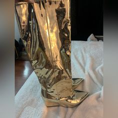 Brand New Never Worn Eur 43 Us 11 Metallic Gold Gold Boots With Round Toe And Medium Width, Casual Gold Pointed Toe Boots, Gold Casual Boots For Party, Casual Gold Boots For Party, Gold High Heel Boots For Spring, Spring Party Wedge Heel Boots, Size 11 Heels, Metallic Gold, Shoes Heels Boots