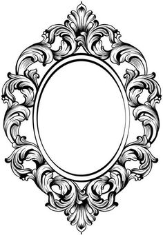 an ornate black and white frame with swirly scrolls on the edges, vintage line drawing or engraving illustration