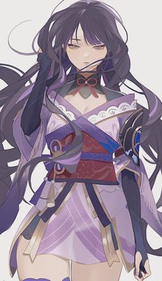 an anime character with long hair and purple clothes