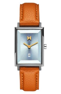 Modern minimalism makes this polished rectangular watch a distinguished accessory for any occasion. 24mm case Buckle closure Quartz movement Date window Mineral crystal face Stainless steel/leather Imported Rectangular Watch, Casual Dress Shoes, Shoe Boutique, Modern Minimalism, Lingerie Accessories, Square Watch, Quartz Movement, Tan Leather, Blue Orange