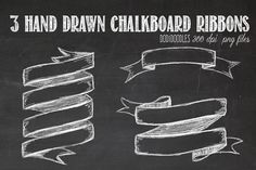 three hand drawn chalkboard ribbons on a blackboard with the text 5 hand drawn chalkboards