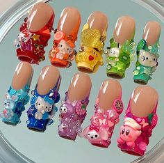 Paznokcie Hello Kitty, Trends Nails, Fake Nails Designs, 2024 Nails, Girly Acrylic Nails, Hello Kitty Nails