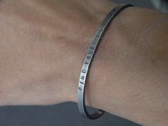 Inspirational Message Bracelet Personalized Cuff Bangle Hand Stamped Sterling Silver Man Jewelry Unisex Bangles Custom Jewelry by SteamyLab Man Jewelry, Silver Cuff Bangle, Message Bracelet, Open Bangle, Minimalist Bracelet, Unisex Jewelry, Custom Bracelets, Silver Pieces, Inspirational Message