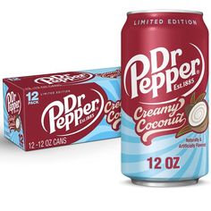 a can of dr pepper creamy coconut soda next to a box of ice cream