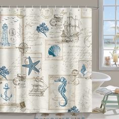 PRICES MAY VARY. Material: 100% polyester fabric, eco-Friendly, waterproof, machine washable. Design: The pattern of nautical theme shower curtain is designed exclusively by Bonhause, perfect to decorate your bathroom and help you enjoy your bath time. Also be used as window curtain, tapestry, photo background decoration. Size: 72 x 72 Inch (183 x 183 cm), due to manual measurement, please kindly allow 1-2 cm deviation. The standard size shower curtain is fit for most bathtubs and shower stalls.