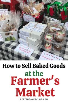 the farmer's market is full of fresh baked goods, including cookies and cakes