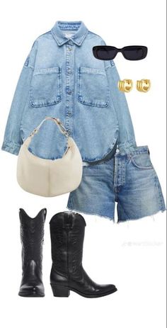 High Waisted Bermuda Denim Short Women > https://amzn.to/43S461J Oversized Denim Top > https://amzn.to/43fr3Mg White Shoulder Bag > https://amzn.to/43gzreg Black Cowboy Boots > https://amzn.to/45HgVxA Black Rectangle Sunglasses > https://amzn.to/3oJBg4n Gold Hoops > https://amzn.to/3oHUPtS Denim And Boots Outfit, Cowboy Boots Jean Shorts, Black Rectangle Sunglasses, Denim And Boots, Denim Cowgirl, Cowgirl Boots Outfit, Look Boho Chic, Black Cowboy Boots, Looks Country