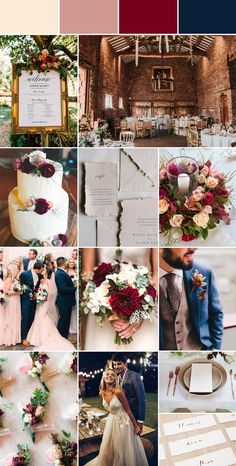 a collage of photos with different colors and wedding details in them, including flowers