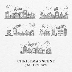 the christmas scene is drawn in black and white