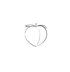 an apple is shown in black and white, with the outline drawn to it's side