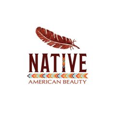 native american beauty logo with an orange feather on it's tip and the words native