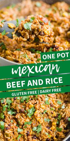 one pot mexican beef and rice recipe in a skillet