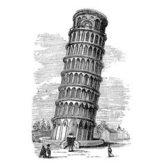 the leaning tower of pisa, vintage line drawing or engraving illustration