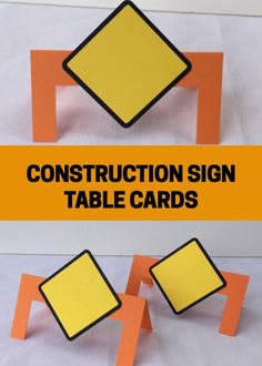 construction sign table cards with the words construction sign on it and an orange border around them