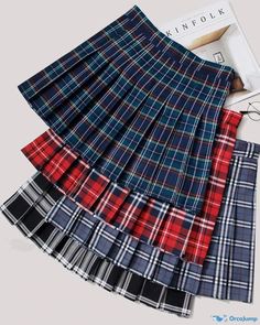 OrcaJump - Classic Plaid Pleated Skirt: Elegant High-Waisted Midi Skirt Crafted from Premium Quality Fabric Plaid Skirt For School, Lined Skirt For School, Fitted Tiered Skirt For School, Casual Tiered Skirt For School, Multicolor Skirt For School, Fitted Multicolor Mini Skirt For School, School Fitted Tiered Skirt, Multicolor Mini Skirt For School, Multicolor Mini Skirt Bottoms For School