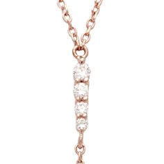 Details 14k yellow or rose gold, 0.11ctw white diamonds, 20" chain length. Description The Pointe refers to an arrow's graceful taper with stones that elegantly graduate in size, envisioned here in yellow gold with dazzling white diamonds. The chain length and bail place the pavé pointe at the center of the wearer’s chest—the perfect place for everyday diamonds. Necklace on model pictured for illustrative purposes. She wears the black diamond Pointe Y Necklace set in 14k yellow gold. Rose Gold Diamond Necklace With Delicate 14k Gold Chain, 14k Rose Gold Diamond Necklace With Delicate Chain, Rose Gold 14k Diamond Necklace With Single Cut Diamonds, 14k Rose Gold Diamond Necklace With Adjustable Chain, Dainty Rose Gold Diamond Necklace With Rose Cut, Minimalist Rose Gold Diamond Necklace With Accents, Delicate Rose Gold Diamond Necklace With Single Cut Diamonds, Dainty Rose Gold Diamond Necklace With Adjustable Chain, Dainty Rose Gold Diamond Necklace With Accents