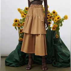 Nwt High-Waist Skirt With An Elastic Waistband. A-Line Hem With Ruffle Trims. Size: S Satin Pleated Skirt, Suede Fringe Skirt, Maxi Sequin Skirt, Cut Out Bodysuit, Pink Maxi Skirt, Poplin Skirt, Vintage Maxi Skirt, Ruched Midi Skirt, Sequin Midi Skirt