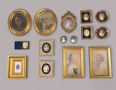 an assortment of framed and unframeed art pieces including portraits, busturals