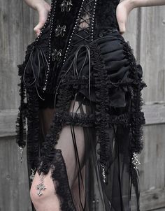 ❤︎Hell Alice Gothic Dark Fishbone Straps Bird Gauge Corset Dress Set❤︎