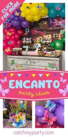 an encanto party with balloons and decorations