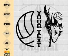 the volleyball logo is shown in black on a white brick wall and it says, you're next