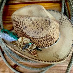 “Serpent Princess” For The Little Cowgirl In Your Life. A Little Sugar And A Lot Of Spice. .. She’s Wild And Unique And You Wouldn’t Have Her Any Other Way. Even If She Does Bite On Occasion. Hand Burned Snake Design. Accented With Crystal Band, Snake And A Suede Flower. Signed And Numbered With Certificate Of Authenticity Hats Cowgirl, Boho Hats, Cowboy Decor, Hat Bar, Cowboy Decorations, Hand Burn, Western Hat, Boho Hat, Fancy Hats