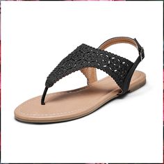 DREAM PAIRS Women's Rhinestone Casual Wear Cute Gladiator Flat Sandals Beach Dressy T-Strap Thong Sandals