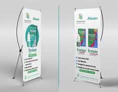 two roll - up banners with the same product on one side and the same product on the other